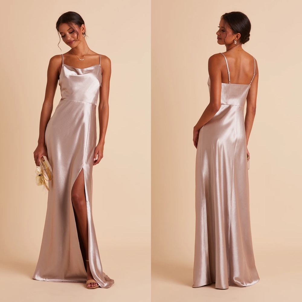 Satin Taupe Cowl Neck Maxi Bridesmaid Dress (Lisa Dress Birdy Grey) Women’s Sz M